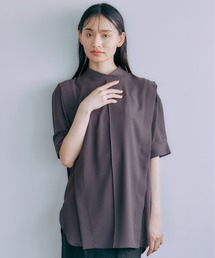 ショルダータックハーフスリーブシャツブラウス/ウォッシャブル