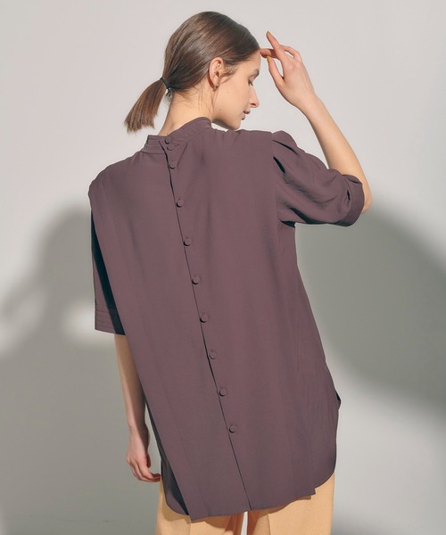 PUBLIC TOKYO（パブリックトウキョウ）の「ショルダータックハーフスリーブシャツブラウス/ウォッシャブル（シャツ/ブラウス・レディース・ホワイト/ブラウン/イエロー・FREE）」の14枚目の写真