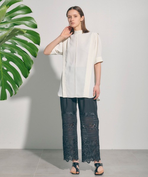 PUBLIC TOKYO（パブリックトウキョウ）の「ショルダータックハーフスリーブシャツブラウス/ウォッシャブル（シャツ/ブラウス・レディース・ホワイト/ブラウン/イエロー・FREE）」の7枚目の写真