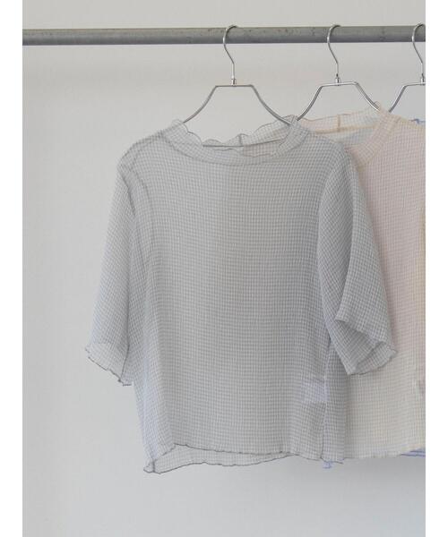 Green　Parks（グリーンパークス）の「・ELENCARE DUE ギンガムプルオーバー（Tシャツ/カットソー・レディース・ブラック/ベージュ/サックスブルー/グレー・FREE）」の5枚目の写真