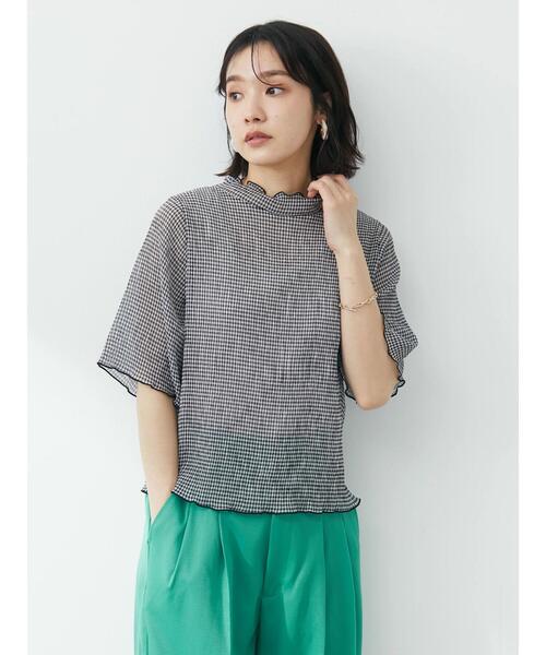 Green　Parks（グリーンパークス）の「・ELENCARE DUE ギンガムプルオーバー（Tシャツ/カットソー・レディース・ブラック/ベージュ/サックスブルー/グレー・FREE）」の6枚目の写真