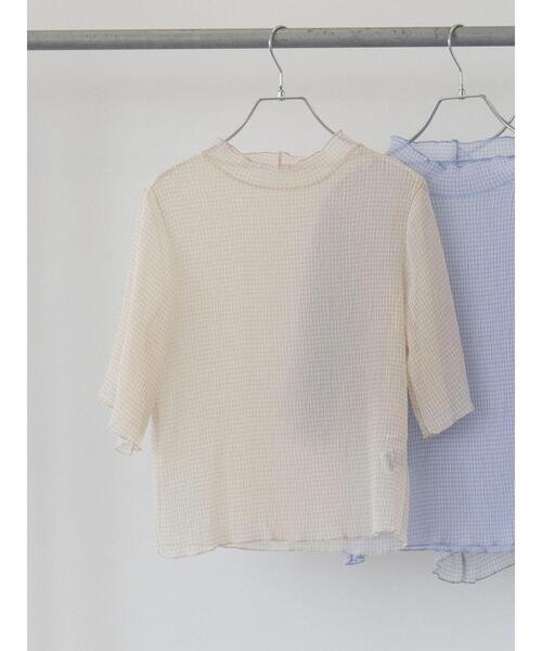 Green　Parks（グリーンパークス）の「・ELENCARE DUE ギンガムプルオーバー（Tシャツ/カットソー・レディース・ブラック/ベージュ/サックスブルー/グレー・FREE）」の7枚目の写真