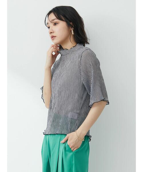 Green　Parks（グリーンパークス）の「・ELENCARE DUE ギンガムプルオーバー（Tシャツ/カットソー・レディース・ブラック/ベージュ/サックスブルー/グレー・FREE）」の9枚目の写真