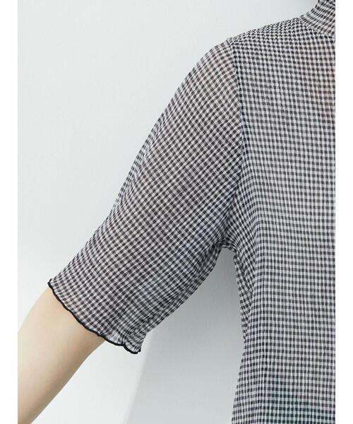 Green　Parks（グリーンパークス）の「・ELENCARE DUE ギンガムプルオーバー（Tシャツ/カットソー・レディース・ブラック/ベージュ/サックスブルー/グレー・FREE）」の12枚目の写真