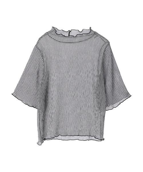 Green　Parks（グリーンパークス）の「・ELENCARE DUE ギンガムプルオーバー（Tシャツ/カットソー・レディース・ブラック/ベージュ/サックスブルー/グレー・FREE）」の20枚目の写真