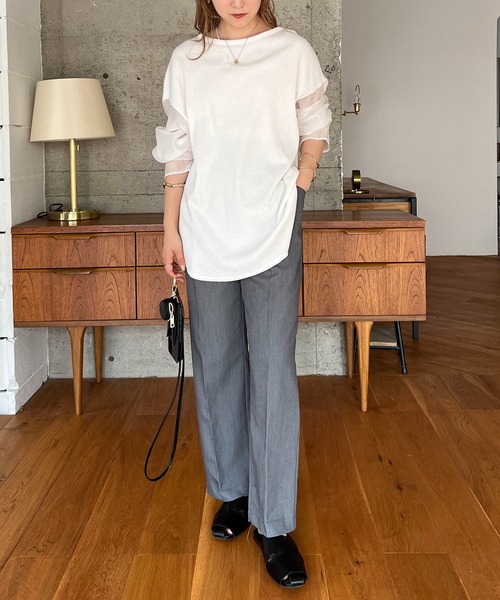 CAPRICIEUX LE'MAGE（カプリシューレマージュ）の「シアースリーブリブＴシャツ（Tシャツ/カットソー・レディース・ホワイト/ブラック/ベージュ・FREE）」の11枚目の写真