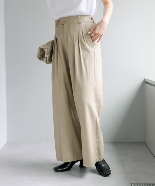 PUAL CE CIN（ピュアルセシン）の「コットンツイルタックワイドパンツ（その他パンツ・レディース・ブラック/ベージュ・FREE）」の3枚目の写真