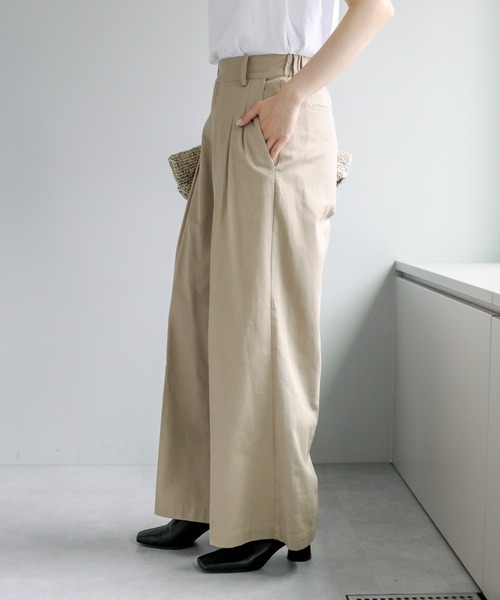 PUAL CE CIN（ピュアルセシン）の「コットンツイルタックワイドパンツ（その他パンツ・レディース・ブラック/ベージュ・FREE）」の4枚目の写真