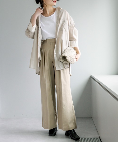 PUAL CE CIN（ピュアルセシン）の「コットンツイルタックワイドパンツ（その他パンツ・レディース・ブラック/ベージュ・FREE）」の6枚目の写真