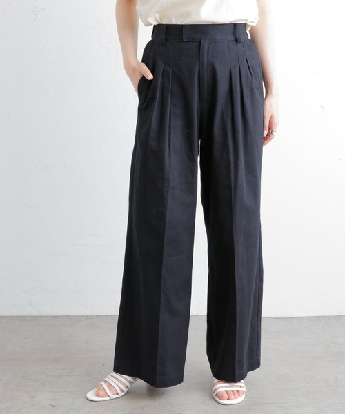 PUAL CE CIN（ピュアルセシン）の「コットンツイルタックワイドパンツ（その他パンツ・レディース・ブラック/ベージュ・FREE）」の8枚目の写真