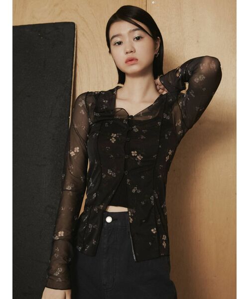 EMODA（エモダ）の「シアーフィットシャツトップ（シャツ/ブラウス・レディース・ライム/その他/ブラック・FREE）」の9枚目の写真