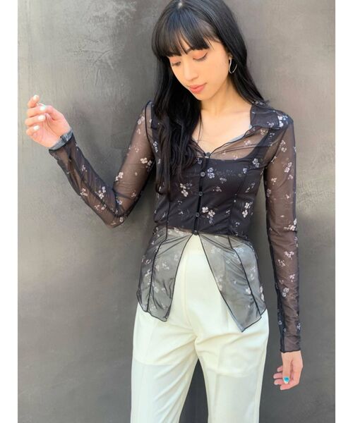 EMODA（エモダ）の「シアーフィットシャツトップ（シャツ/ブラウス・レディース・ライム/その他/ブラック・FREE）」の12枚目の写真