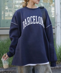 【大人気!HIT ITEM!】《hideka select》裏起毛ビックサイズロゴスウェット / トップス スエット プルオーバー 秋服 冬服 ノームコア 韓国 ルーズ オーバーサイズ プリント ワンポイント スウェット トレーナー プルオーバー 長袖 保温 グレー ブラック チャコール オートミール ネイビー 黒 マタニティ