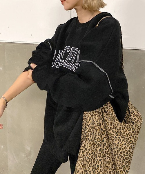 HEILIS(ヘイリス)の「【大人気!HIT ITEM!】《hideka select》裏起毛ビックサイズロゴスウェット / 秋服 冬服 ノームコア 韓国 ルーズ オーバーサイズ プリント ワンポイント スウェット トレーナー プルオーバー 長袖 保温 グレー ブラック チャコール オートミール ネイビー 黒(スウェット・レディース・チャコールグレー/ライトグレー/ブラック/ベージュ/ネイビー/グレー系その他/ブルー/オートミール/イエロー・FREE)」の14枚目の写真