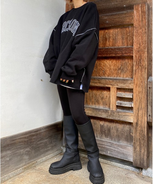 HEILIS(ヘイリス)の「【大人気!HIT ITEM!】《hideka select》裏起毛ビックサイズロゴスウェット / 秋服 冬服 ノームコア 韓国 ルーズ オーバーサイズ プリント ワンポイント スウェット トレーナー プルオーバー 長袖 保温 グレー ブラック チャコール オートミール ネイビー 黒(スウェット・レディース・チャコールグレー/ライトグレー/ブラック/ベージュ/ネイビー/グレー系その他/ブルー/オートミール/イエロー・FREE)」の16枚目の写真