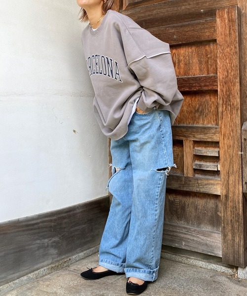 HEILIS(ヘイリス)の「【大人気!HIT ITEM!】《hideka select》裏起毛ビックサイズロゴスウェット / 秋服 冬服 ノームコア 韓国 ルーズ オーバーサイズ プリント ワンポイント スウェット トレーナー プルオーバー 長袖 保温 グレー ブラック チャコール オートミール ネイビー 黒(スウェット・レディース・チャコールグレー/ライトグレー/ブラック/ベージュ/ネイビー/グレー系その他/ブルー/オートミール/イエロー・FREE)」の20枚目の写真