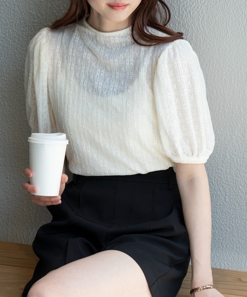 WEGO（ウィゴー）の「WEGO/パフスリーブレーストップス（Tシャツ/カットソー・レディース・ブラック/オフホワイト・FREE）」の8枚目の写真