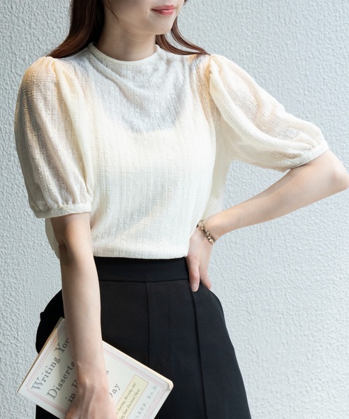 WEGO（ウィゴー）の「WEGO/パフスリーブレーストップス（Tシャツ/カットソー・レディース・ブラック/オフホワイト・FREE）」の5枚目の写真