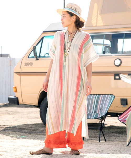 チャイハネ（チャイハネ）の「【チャイハネ】ケララデカフタンワンピース（ワンピース・レディース・ホワイト/ブラウン/ブルー・FREE）」の2枚目の写真