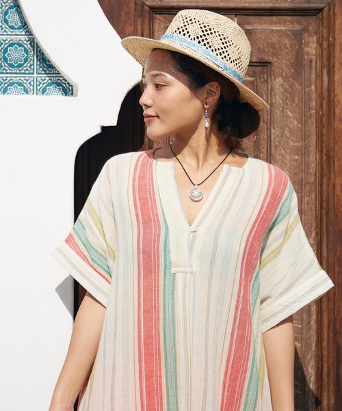 チャイハネ（チャイハネ）の「【チャイハネ】ケララデカフタンワンピース（ワンピース・レディース・ホワイト/ブラウン/ブルー・FREE）」の12枚目の写真