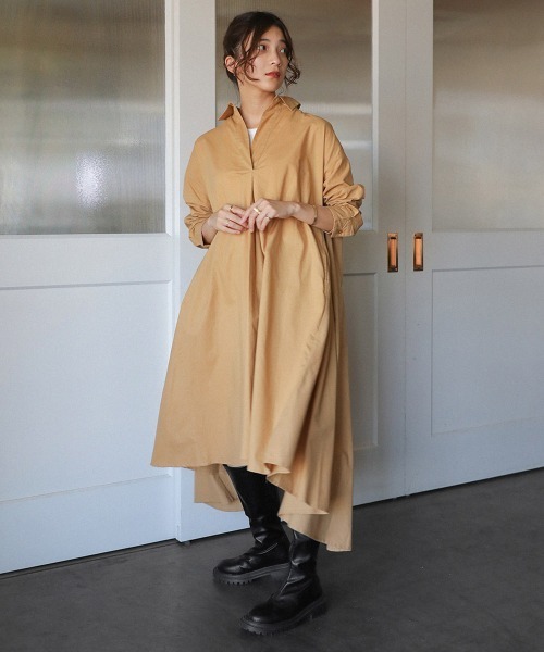 Bou Jeloud(ブージュルード)の「タイプライターAフレアシャツワンピース(ワンピース・レディース・チャコールグレー/キャメル/バーガンディー・38)」の5枚目の写真