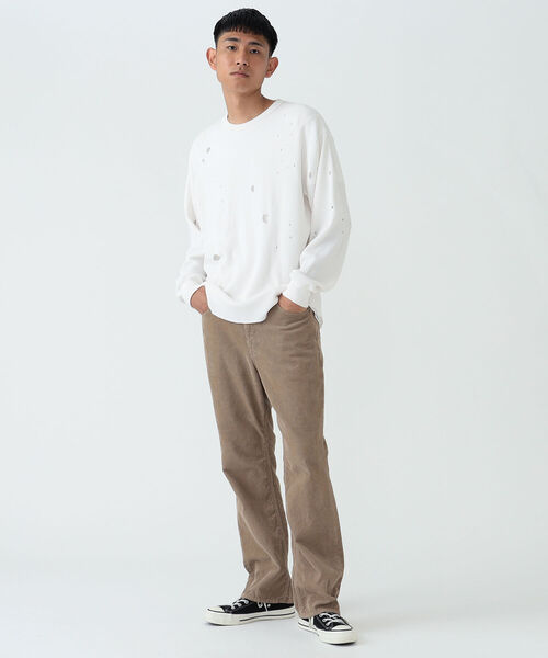 BEAMS(ビームス)の「BEAMS / ダメージ クルーネック サーマル(Tシャツ/カットソー・メンズ・ブラック/ホワイト・M/S/L/XL)」の4枚目の写真