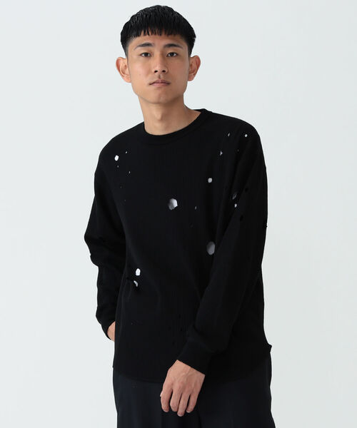 BEAMS(ビームス)の「BEAMS / ダメージ クルーネック サーマル(Tシャツ/カットソー・メンズ・ブラック/ホワイト・M/S/L/XL)」の8枚目の写真