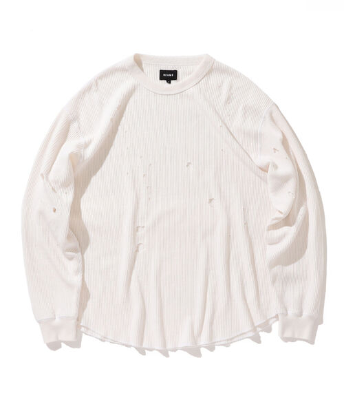 BEAMS(ビームス)の「BEAMS / ダメージ クルーネック サーマル(Tシャツ/カットソー・メンズ・ブラック/ホワイト・M/S/L/XL)」の9枚目の写真
