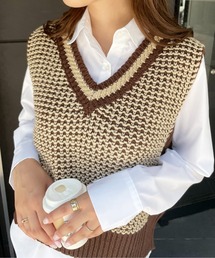 Meli rich | レトロ感溢れる。バイカラージャガードニットベスト(ベスト)