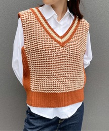 Meli rich | レトロ感溢れる。バイカラージャガードニットベスト(ベスト)