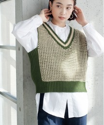Meli rich | レトロ感溢れる。バイカラージャガードニットベスト(ベスト)