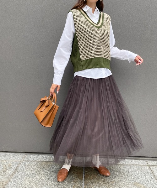 Meli rich（メリーリッチ）の「レトロ感溢れる。バイカラージャガードニットベスト（ベスト・レディース・ブラック/ブラウン/グリーン/オレンジ・MEDIUM）」の20枚目の写真