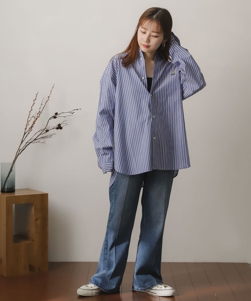 SENSE OF PLACE by URBAN RESEARCH(センスオブプレイスバイアーバンリサーチ)の「『別注』TeddyBear×SENSE OF PLACE テディベアストライプシャツ(シャツ/ブラウス・メンズ・グリーン/ネイビー/ホワイト・LARGE/MEDIUM)」の5枚目の写真