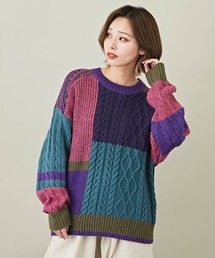 CUBE SUGAR | ウォッシャブルニット配色ブロッキングプルオーバー(ニット/セーター)