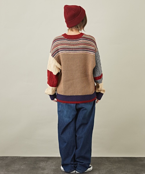 CUBE SUGAR(キューブシュガー)の「ウォッシャブルニット配色ブロッキングプルオーバー(ニット/セーター・レディース・ネイビー/ピンク/ナチュラル・M)」の7枚目の写真