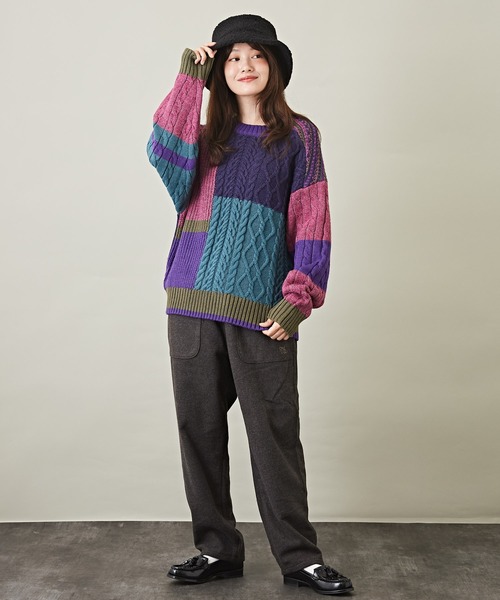 CUBE SUGAR(キューブシュガー)の「ウォッシャブルニット配色ブロッキングプルオーバー(ニット/セーター・レディース・ネイビー/ピンク/ナチュラル・M)」の8枚目の写真