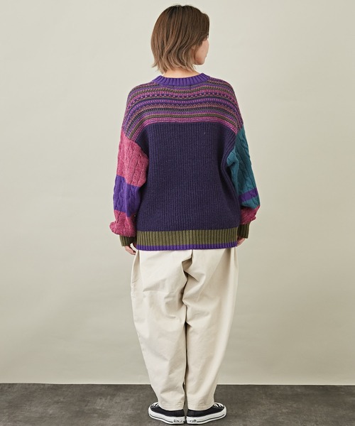 CUBE SUGAR(キューブシュガー)の「ウォッシャブルニット配色ブロッキングプルオーバー(ニット/セーター・レディース・ネイビー/ピンク/ナチュラル・M)」の11枚目の写真
