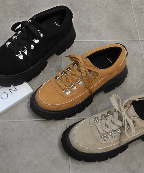 minia（ミニア）の「ボリュームソールトレッキングシューズ　◆（スニーカー・レディース・ブラック/ベージュ/キャメル・S/M/L）」の7枚目の写真