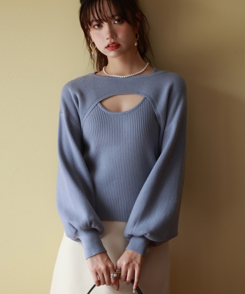 SAISON DE PAPILLON(セゾンドパピヨン)の「カットアウト調タンクトップ・クロップド丈ボレロニットアンサンブル(アンサンブル・レディース・ブラウン/ピンク/ブルー/ブラック・M/L)」の10枚目の写真