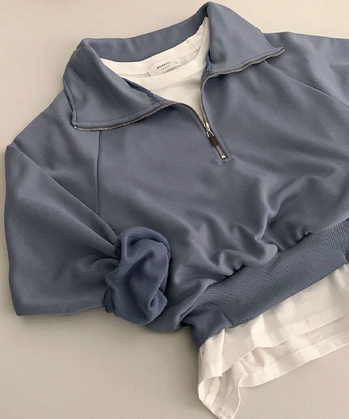 BEIDELLI（ベイデリー）の「[BELLIDE MADE] スタンダードハーフジップアップスウェットシャツ（スウェット・レディース・グレー系その他/オートミール/スカイブルー・FREE）」の3枚目の写真