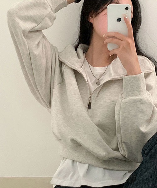 BEIDELLI（ベイデリー）の「[BELLIDE MADE] スタンダードハーフジップアップスウェットシャツ（スウェット・レディース・グレー系その他/オートミール/スカイブルー・FREE）」の21枚目の写真