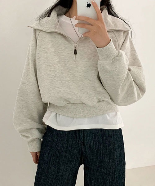 BEIDELLI（ベイデリー）の「[BELLIDE MADE] スタンダードハーフジップアップスウェットシャツ（スウェット・レディース・グレー系その他/オートミール/スカイブルー・FREE）」の16枚目の写真