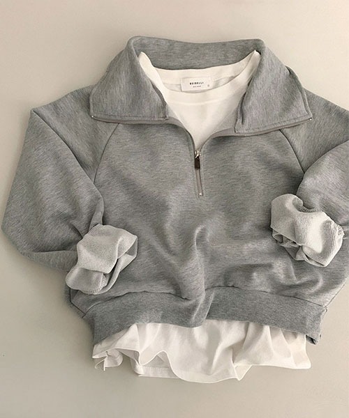BEIDELLI（ベイデリー）の「[BELLIDE MADE] スタンダードハーフジップアップスウェットシャツ（スウェット・レディース・グレー系その他/オートミール/スカイブルー・FREE）」の15枚目の写真