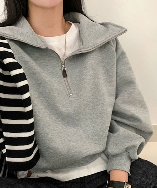 BEIDELLI（ベイデリー）の「[BELLIDE MADE] スタンダードハーフジップアップスウェットシャツ（スウェット・レディース・グレー系その他/オートミール/スカイブルー・FREE）」の17枚目の写真