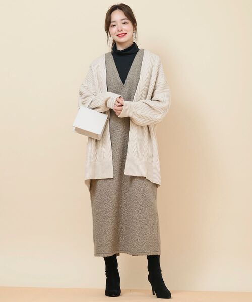 rps（アールピーエス）の「ケーブルロングニットカーディガン（カーディガン/ボレロ・レディース・ブラック/アイボリー/ベージュ・M/フリー）」の12枚目の写真