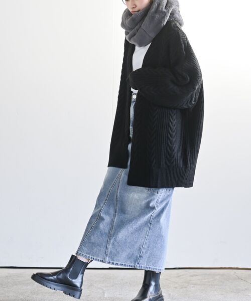 rps（アールピーエス）の「ケーブルロングニットカーディガン（カーディガン/ボレロ・レディース・ブラック/アイボリー/ベージュ・M/フリー）」の17枚目の写真