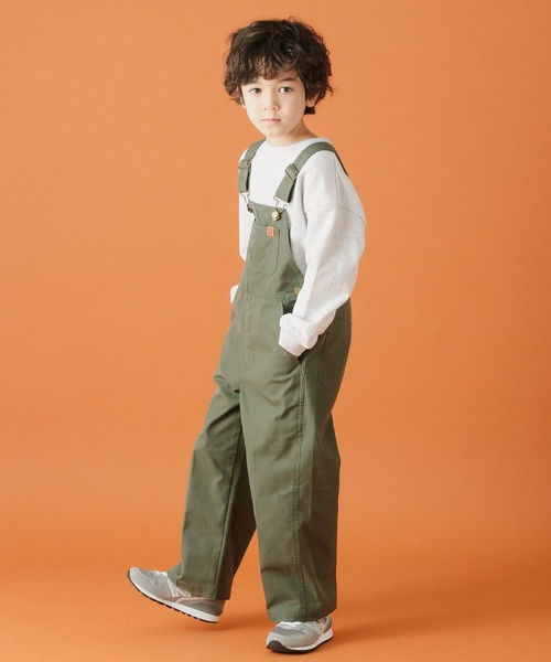 UNIVERSAL OVERALL（ユニバーサルオーバーオール）の「【UNIVERSAL OVERALL(ユニバーサルオーバーオール)】別注ツイルサロペット（サロペット/オーバーオール・キッズ・キャメル/ダークグリーン・110cm/120cm/130cm/140cm）」の8枚目の写真