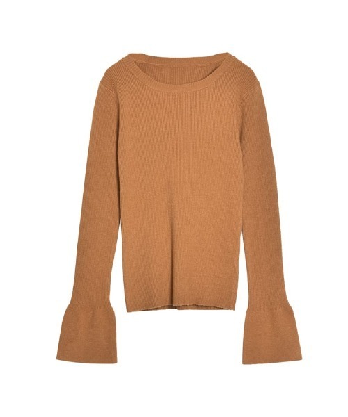 Re:EDIT（リエディ）の「[2025AW COLLECTION][新色追加][販売枚数4万枚！][二の腕すっきり]クルーネックフレアスリーブ配色リブニットトップス（ニット/セーター・レディース・ブラック系/ライトグレー系/アイボリー系/ベージュ系/ブラック/ホワイト系その他/モカ/アイボリー/ホワイト系/グレー/ピンク系/ブラウン系・LARGE/MEDIUM）」の7枚目の写真