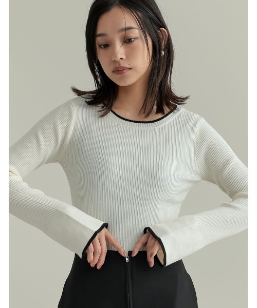 リナシメント RINASCIMENTO フレアスリーブリブニットトップス （Panna Bianco） セール】[新色追加][販売枚数3万枚！][二の腕すっきり]クルー