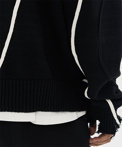 HARSH AND CRUEL（ハーシュアンドクルーエル）の「パイピング加工ダメージニットセーター HC22W8TP04【Harsh and Cruel】（ニット/セーター・メンズ・ブラック・L/M/XL）」の6枚目の写真